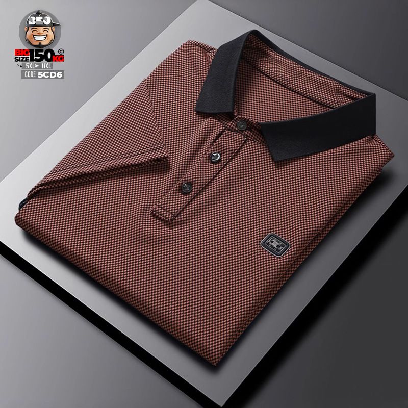 Áo thun tay ngắn polo big size caro nâu phối cổ đen sang trọng 4 Áo thun tay ngắn polo big size caro nâu phối cổ đen sang trọng - Ảnh 4