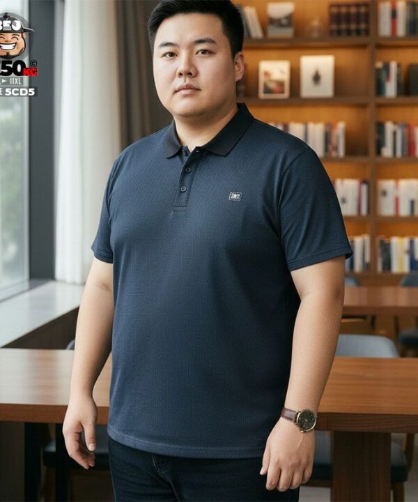 Áo thun tay ngắn polo big size caro nâu phối cổ đen sang trọng