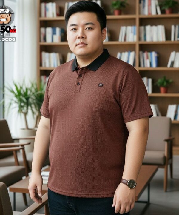 Áo thun tay ngắn polo big size caro nâu phối cổ đen sang trọng 9 Áo thun tay ngắn polo big size caro nâu phối cổ đen sang trọng 4