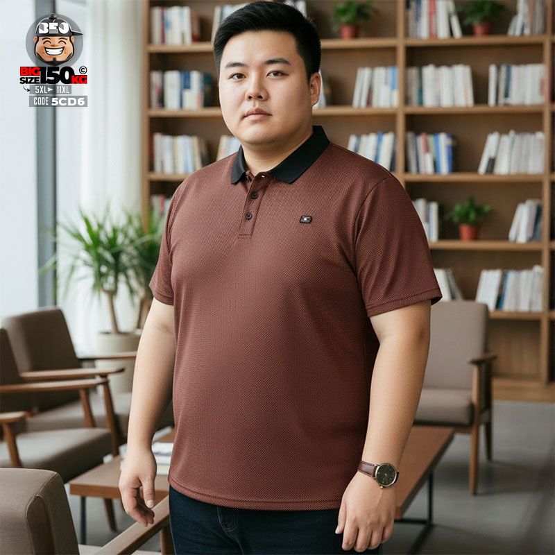 Áo thun tay ngắn polo big size caro nâu phối cổ đen sang trọng 5 Áo thun tay ngắn polo big size caro nâu phối cổ đen sang trọng - Ảnh 5