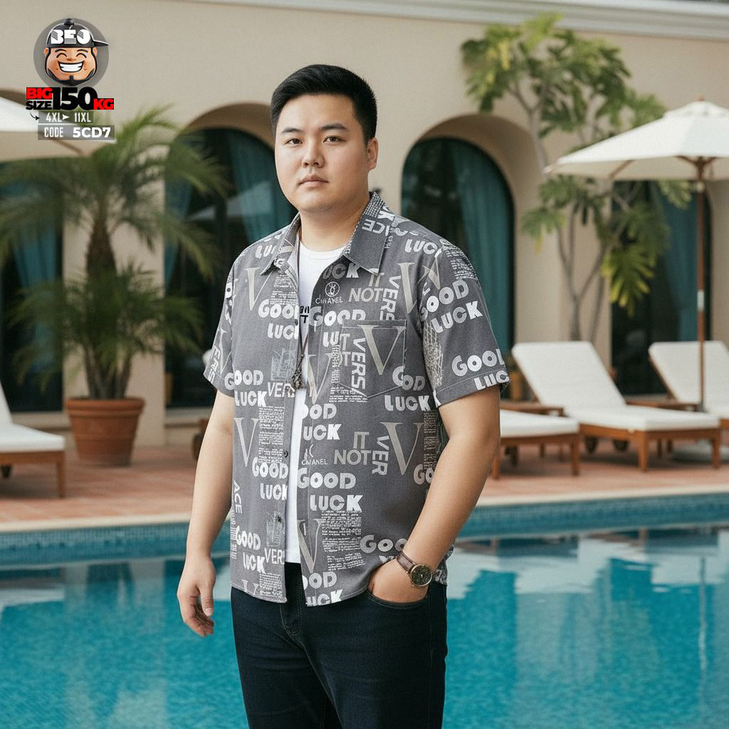 Áo sơ mi tay ngắn vải viscose co giãn nhẹ họa tiết chữ good luck 1 Áo sơ mi tay ngắn vải viscose co giãn nhẹ họa tiết chữ good luck