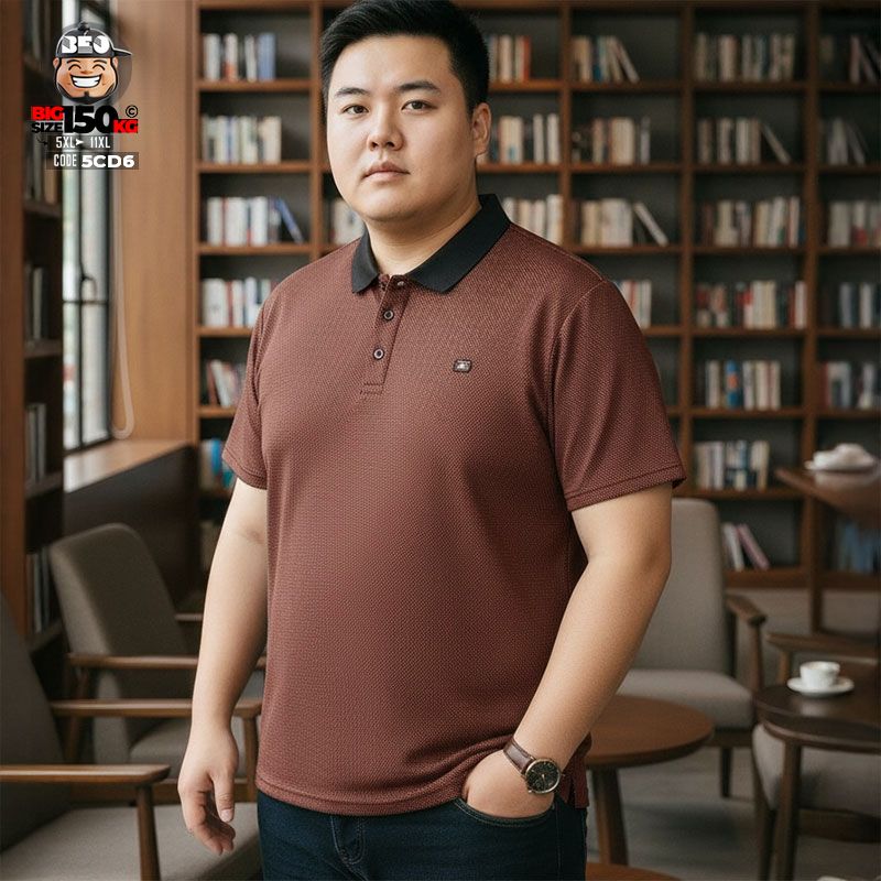 Áo thun tay ngắn polo big size caro nâu phối cổ đen sang trọng 2 Áo thun tay ngắn polo big size caro nâu phối cổ đen sang trọng - Ảnh 2