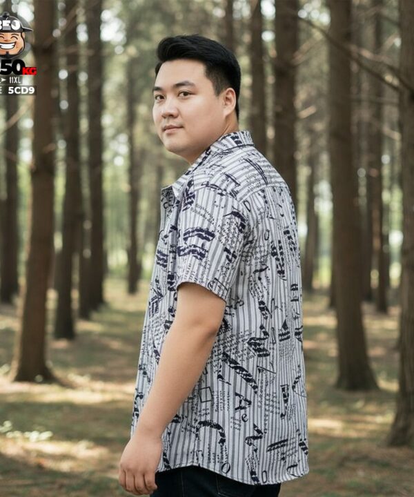 Áo sơ mi tay ngắn họa tiết sọc phối chữ vải cotton co giãn 7 Áo sơ mi tay ngắn họa tiết sọc phối chữ vải cotton co giãn 2