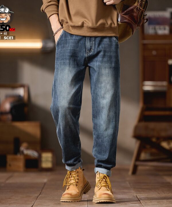 Quần dài jean lưng kết hợp wax retro ống bút chì co giãn