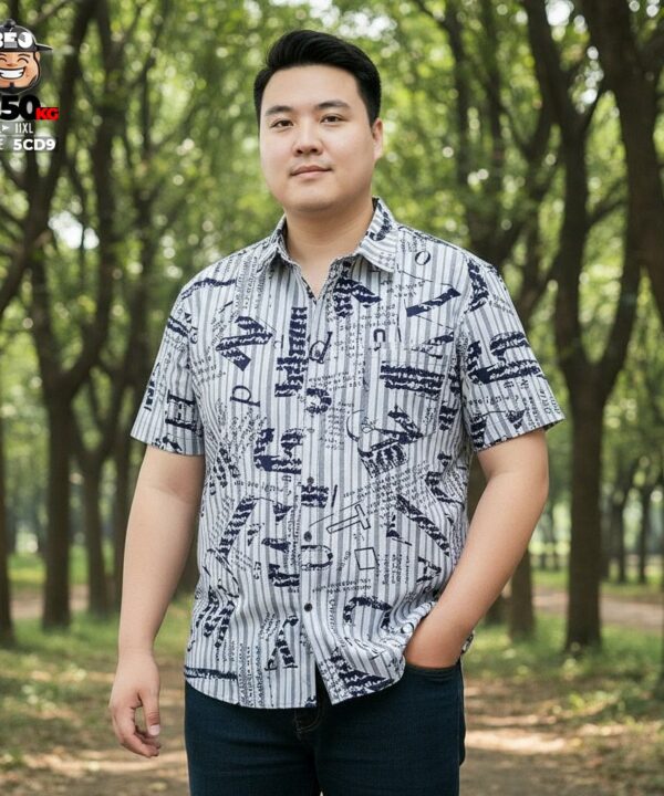 Áo sơ mi tay ngắn họa tiết sọc phối chữ vải cotton co giãn 8 Áo sơ mi tay ngắn họa tiết sọc phối chữ vải cotton co giãn 3