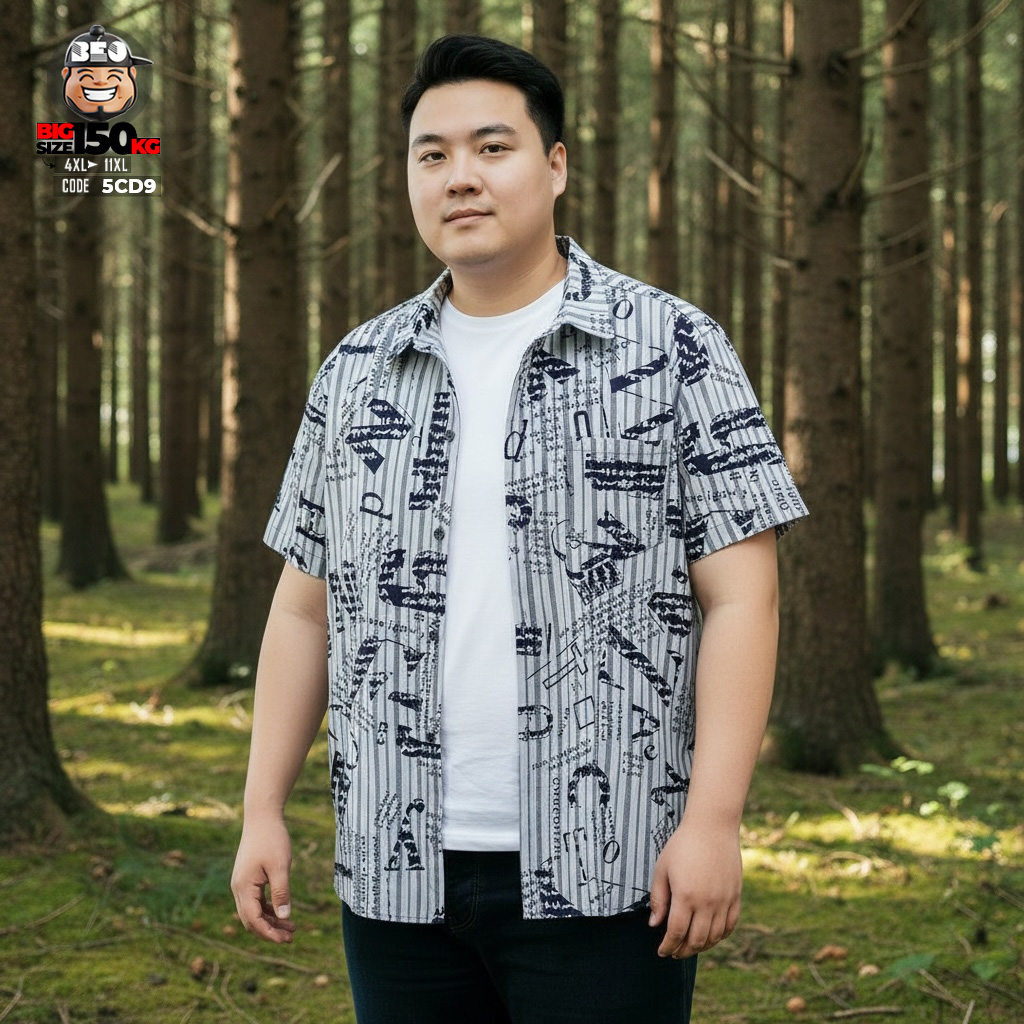 Áo sơ mi tay ngắn họa tiết sọc phối chữ vải cotton co giãn 1 Áo sơ mi tay ngắn họa tiết sọc phối chữ vải cotton co giãn