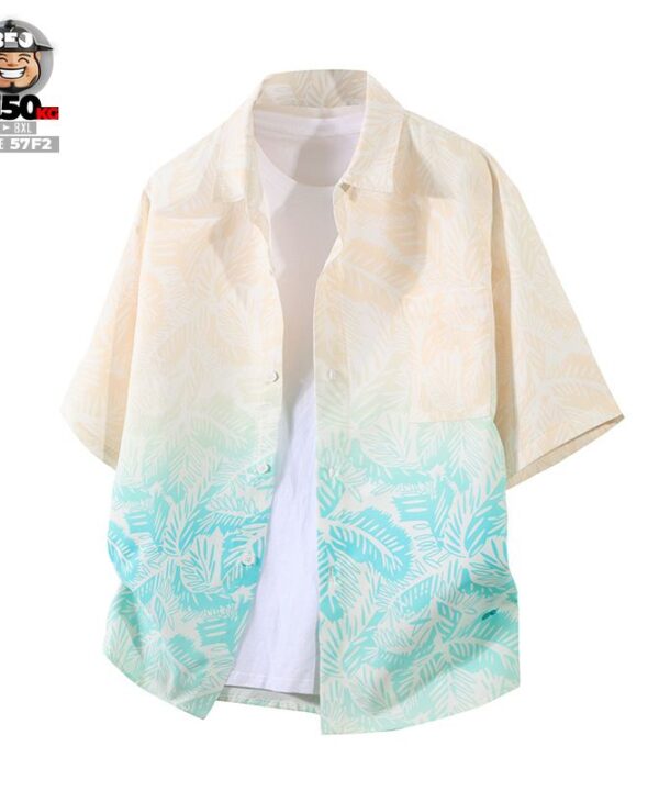 Áo sơ mi tay ngắn họa tiết lá chuyển màu phong cách rừng nhiệt đới