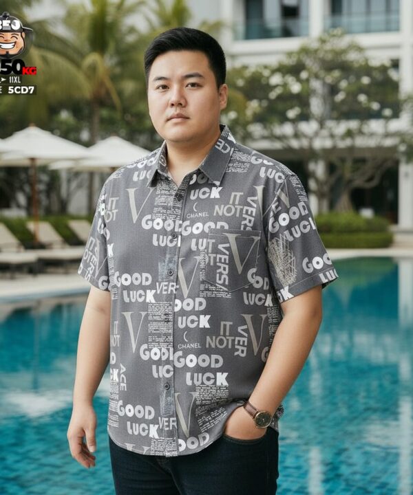 Áo sơ mi tay ngắn vải viscose co giãn nhẹ họa tiết chữ good luck 7 Áo sơ mi tay ngắn vải viscose co giãn nhẹ họa tiết chữ good luck 2