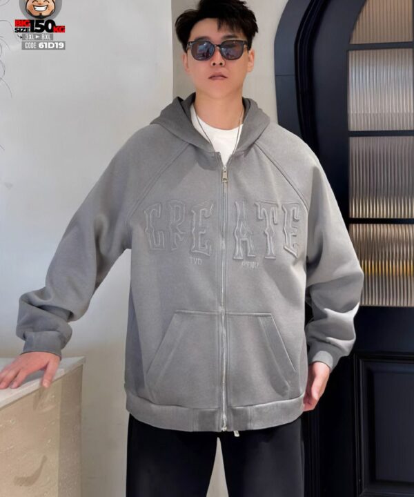Áo khoác vải phối nón họa tiết may chữ Create ráp Vibe 4