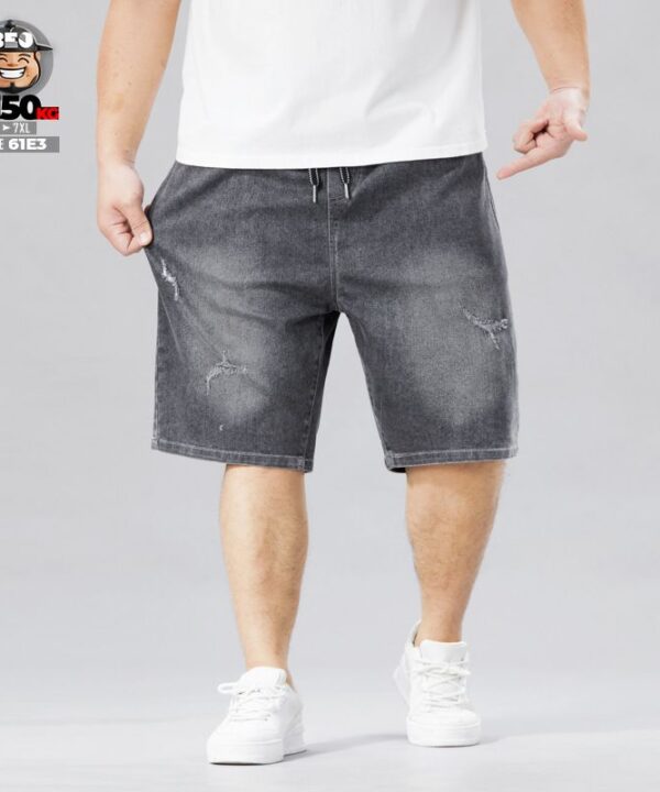 Alternative view of Quần ngắn jean lưng thun cotton co giãn tạo rách wax khói đùi retro style