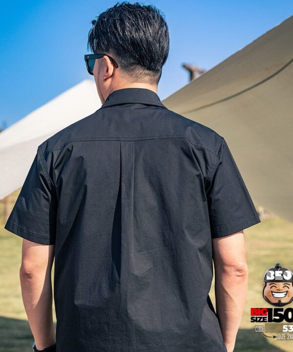 Áo sơ mi tay ngắn cotton phối túi kiểu icon mountain phong cách tối giản 4