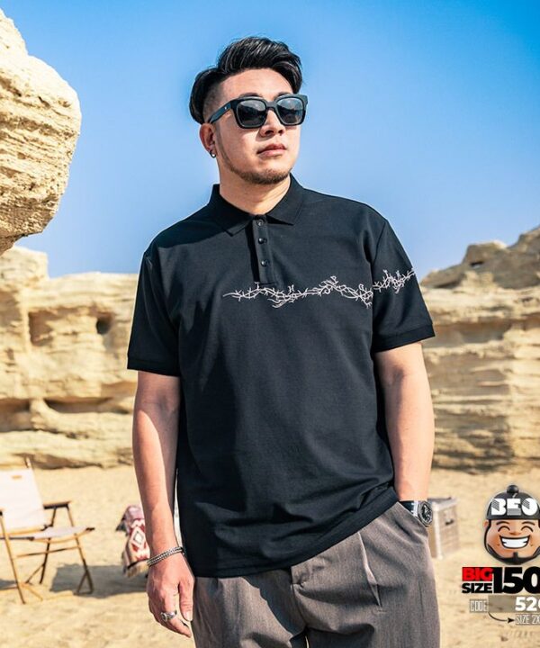 Áo thun tay ngắn Polo họa tiết thêu cành ngang ngực cá tính