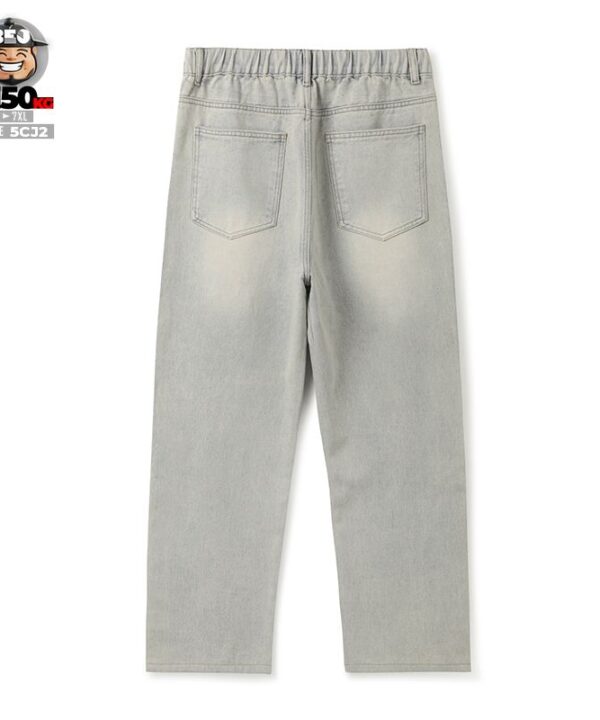 Quần Jean Jean Retro lưng kết hợp thun ống suông chất Denim Cotton Blend Co Giãn 4