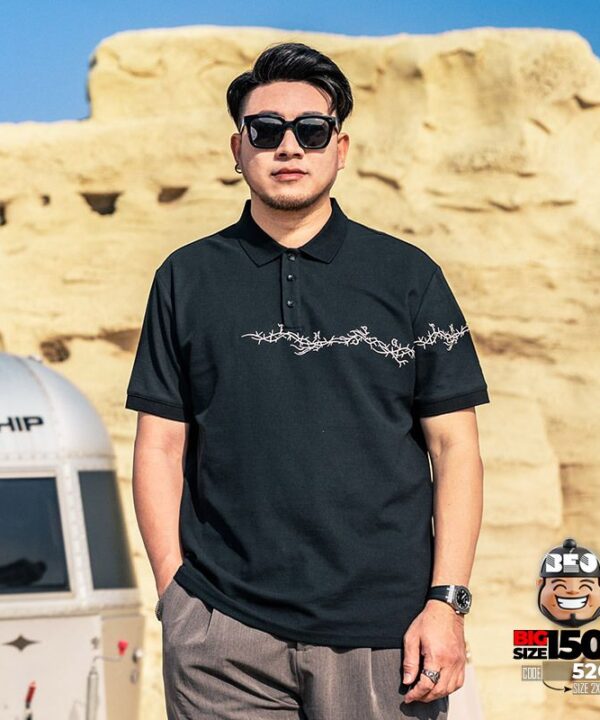 Áo thun tay ngắn Polo họa tiết thêu cành ngang ngực cá tính 3
