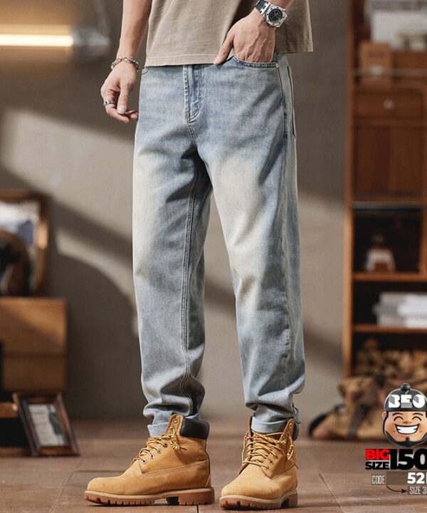 Quần dài jean thun giãn nhẹ wash bạc loang mạnh phong cách old school 1