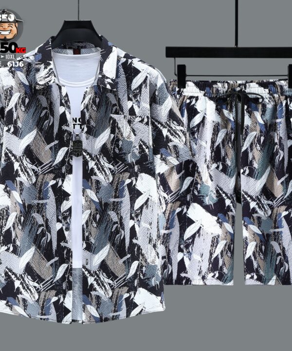 Đồ bộ sơ mi tay ngắn vải dệt kiểu họa tiết hoa lá thú vị