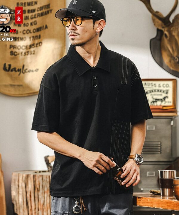 Alternative view of Áo thun tay ngắn Polo họa tiết chỉ nổi ráp phối túi khóa cá tính