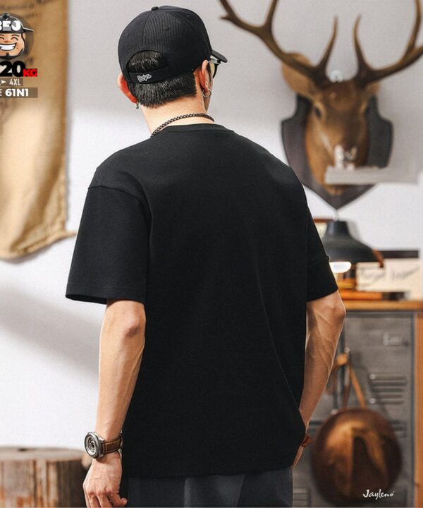 Áo thun tay ngắn cotton ráp phối 3 sọc cách điệu thêu sign 2