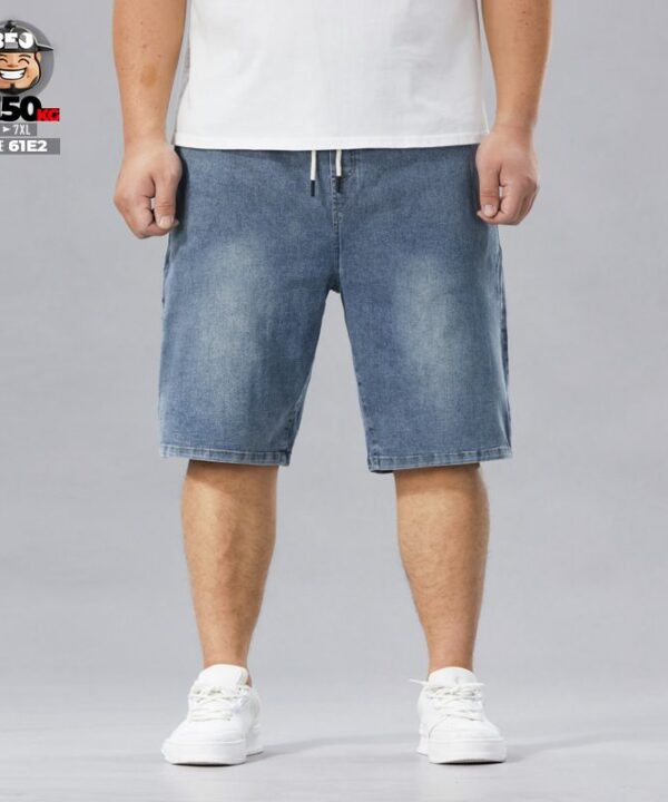 Quần ngắn jean cotton lưng thun co giãn wax khói đùi retro style