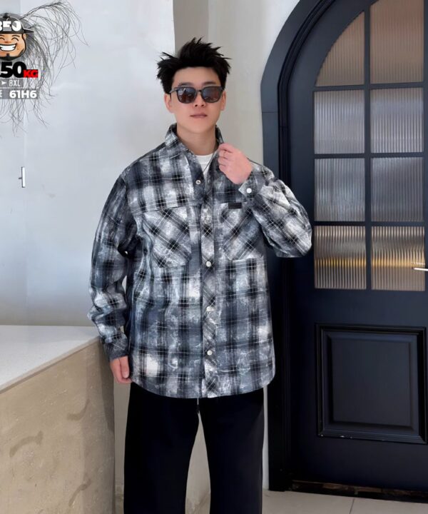 Áo khoác sơ mi họa tiết caro phối túi kiểu cá tính 3