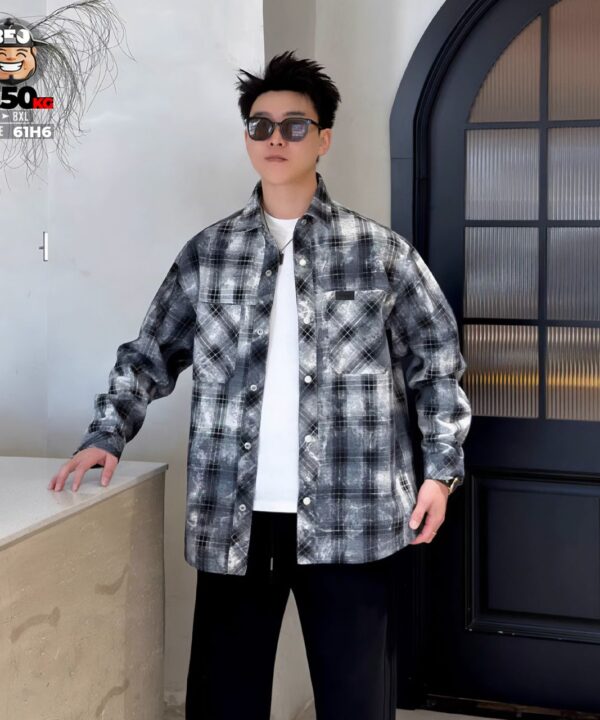 Áo khoác sơ mi họa tiết caro phối túi kiểu cá tính