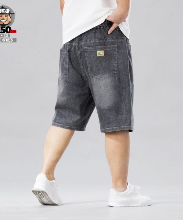 Quần ngắn jean lưng thun cotton co giãn tạo rách wax khói đùi retro style 3