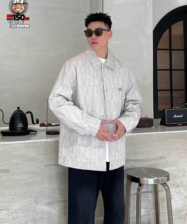 Áo khoác sơ mi phối chữ kèm tag logo street wear 3