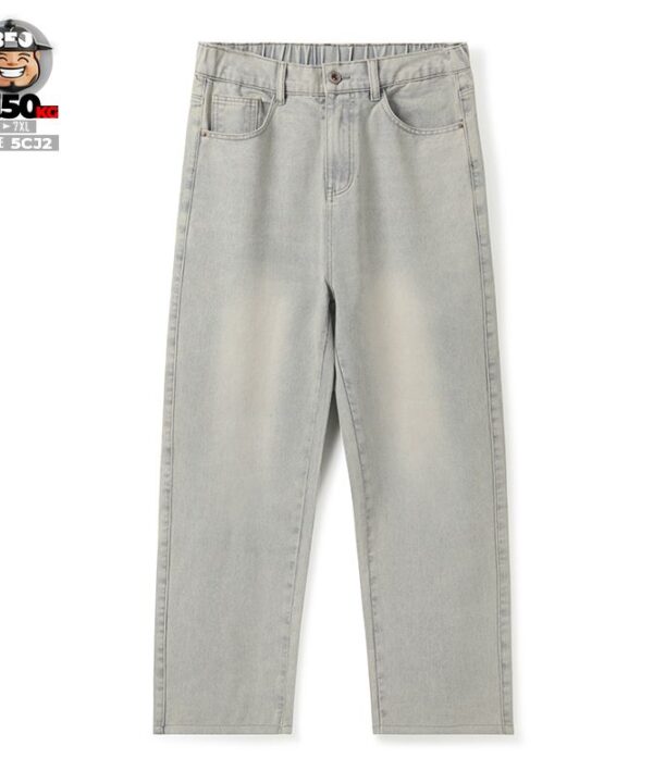 Quần Jean Jean Retro lưng kết hợp thun ống suông chất Denim Cotton Blend Co Giãn 3