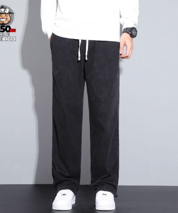 Quần dài jean retro style co giãn ống suông túm đa năng