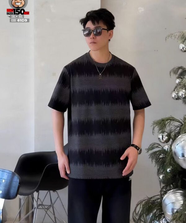 Áo thun tay ngắn texture sọc họa tiết home dải vibe tide 3