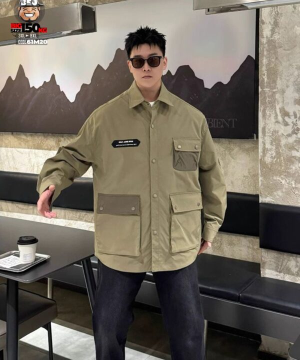Áo khoác sơ mi túi hợp cá tính phối tag huy hiệu 4