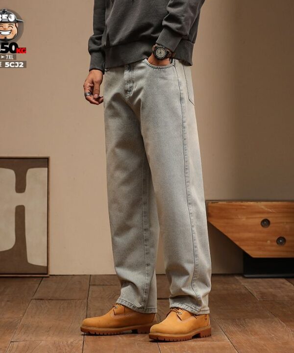 Quần Jean Jean Retro lưng kết hợp thun ống suông chất Denim Cotton Blend Co Giãn