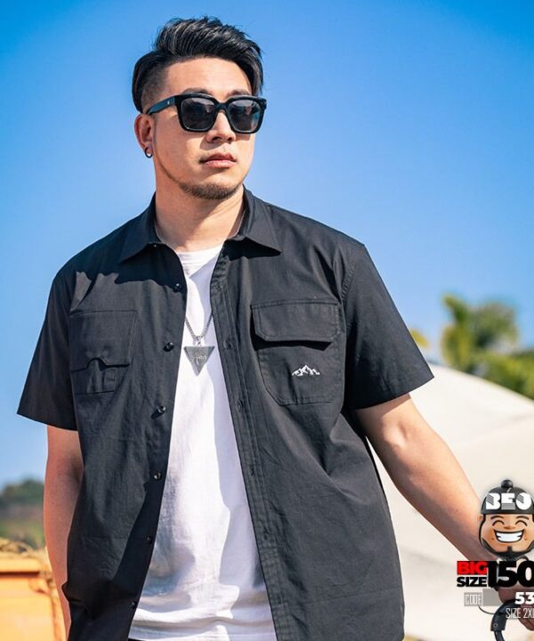 Áo sơ mi tay ngắn cotton phối túi kiểu icon mountain phong cách tối giản 1