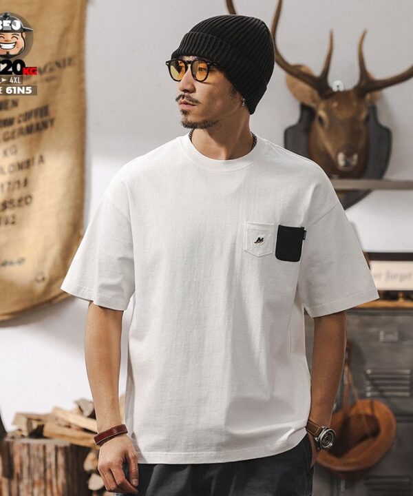 Áo thun tay ngắn cotton túi kép phong cách cá tính 4
