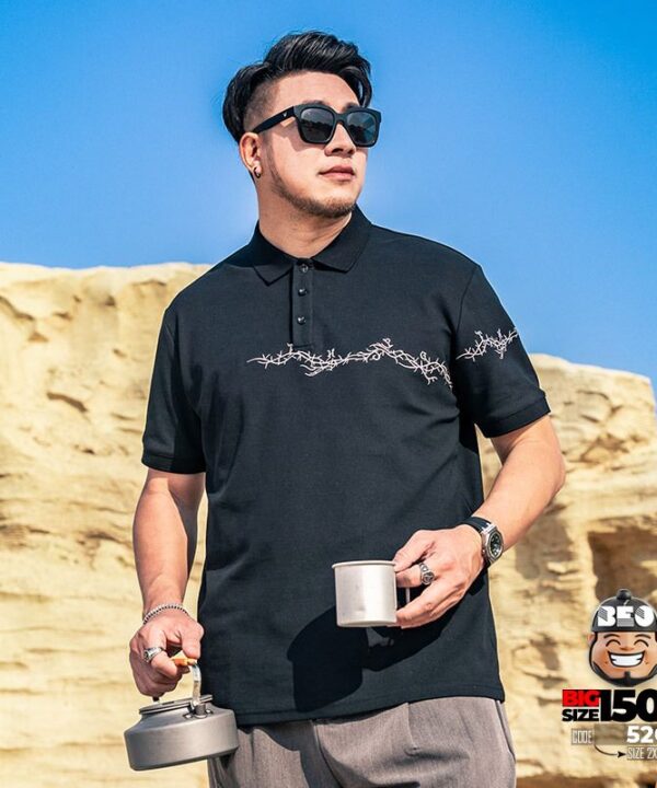 Áo thun tay ngắn Polo họa tiết thêu cành ngang ngực cá tính 2