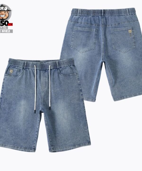 Quần ngắn jean cotton lưng thun co giãn wax khói đùi retro style 3