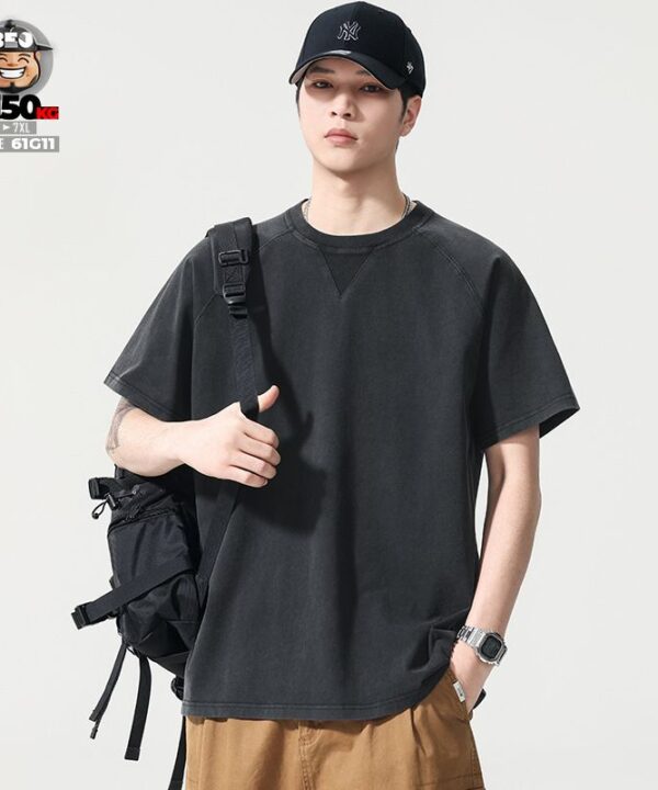 Alternative view of Áo thun tay ngắn wash retro cổ chỉ nổi old style