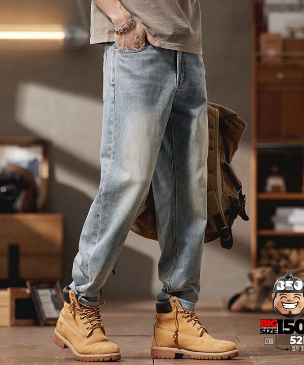 Quần dài jean thun giãn nhẹ wash bạc loang mạnh phong cách old school 2