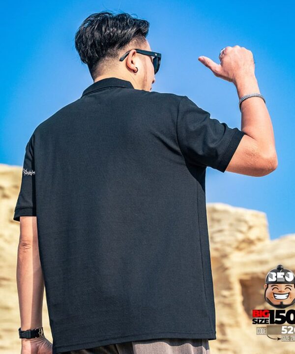 Áo thun tay ngắn Polo họa tiết thêu cành ngang ngực cá tính 4