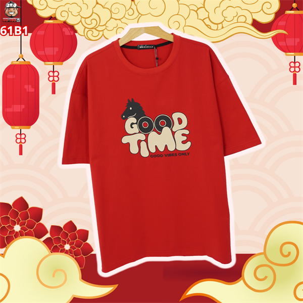 Áo thun tay ngắn cotton họa tiết goodtime to horse