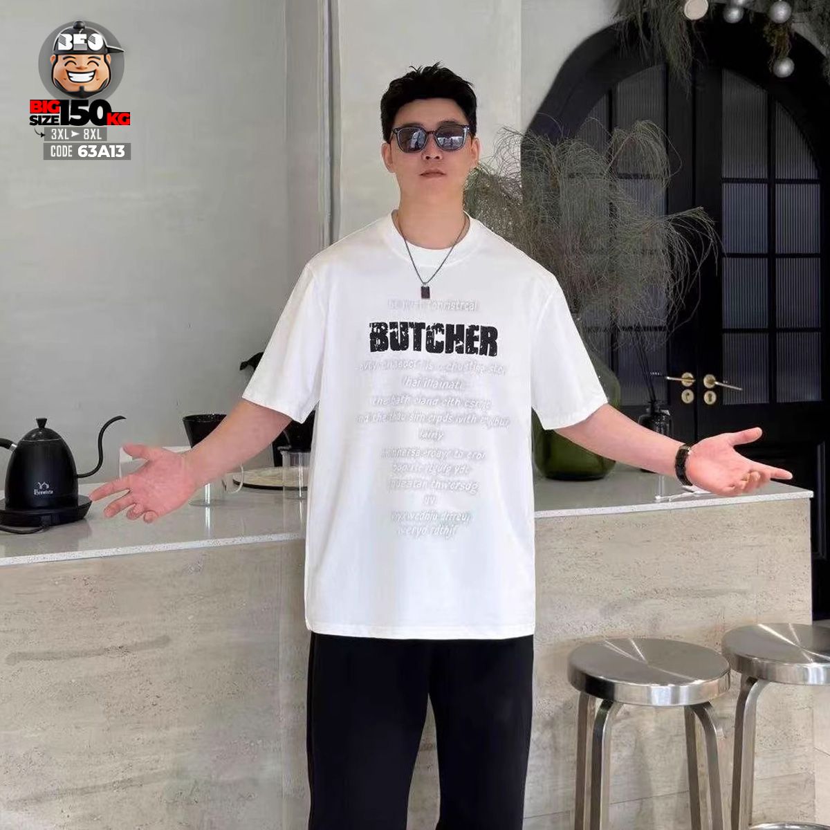 Áo thun tay ngắn cotton họa tiết text Butcher 4 Áo thun tay ngắn cotton họa tiết text Butcher - Ảnh 4