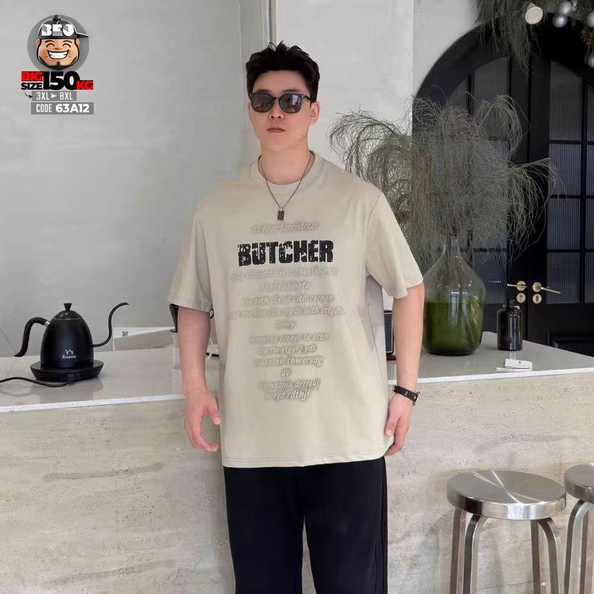 Áo thun tay ngắn cotton họa tiết text Butcher 1 Áo thun tay ngắn cotton họa tiết text Butcher