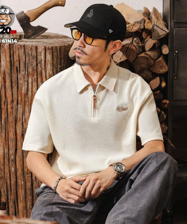 Áo thun tay ngắn Polo vải jacquards phối dây kéo kiểu fashion 2