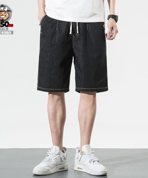 Quần short jean chỉ nổi phong cách Nhật vải mỏng co giãn form rộng