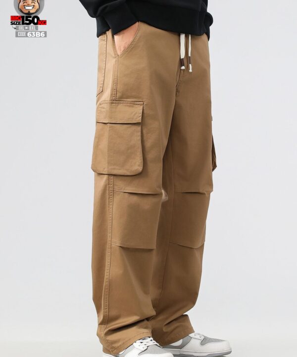 Quần dài cargo túi hộp ống suông form rộng ống dài phong cách lính dù gấp nếp 4