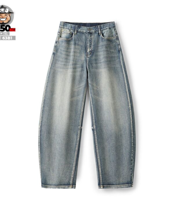 Quần dài jean wash retro form cong ống rộng suông co giãn 4