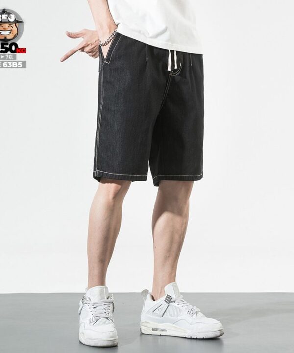 Alternative view of Quần short jean chỉ nổi phong cách Nhật vải mỏng co giãn form rộng