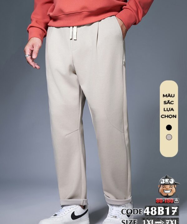Quần dài jogger ông suông vải cotton chỉ nổi cong basic