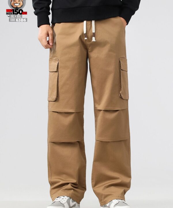 Quần dài cargo túi hộp ống suông form rộng ống dài phong cách lính dù gấp nếp