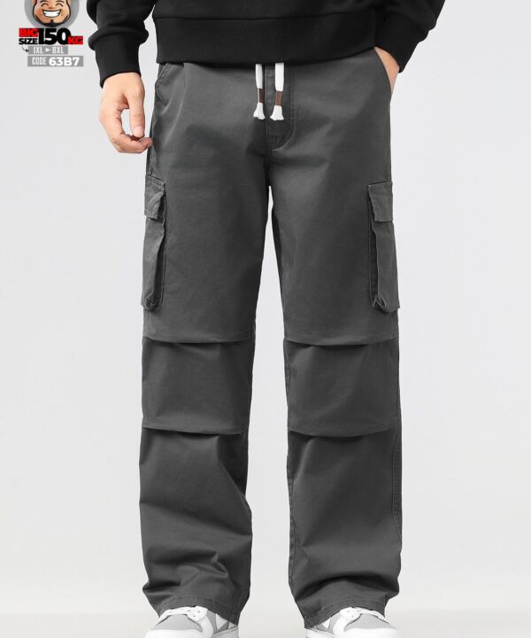 Quần dài cargo túi hộp ống suông form rộng ống dài phong cách lính dù gấp nếp 3